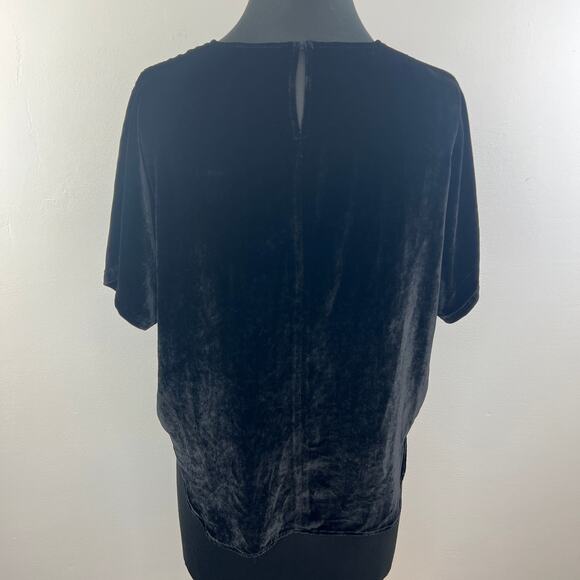 MADEWELL Black Velvet Tulip-Hem Top Silk Blend Relaxed Fit Draped Short Sleeve S - Picture 3 of 6